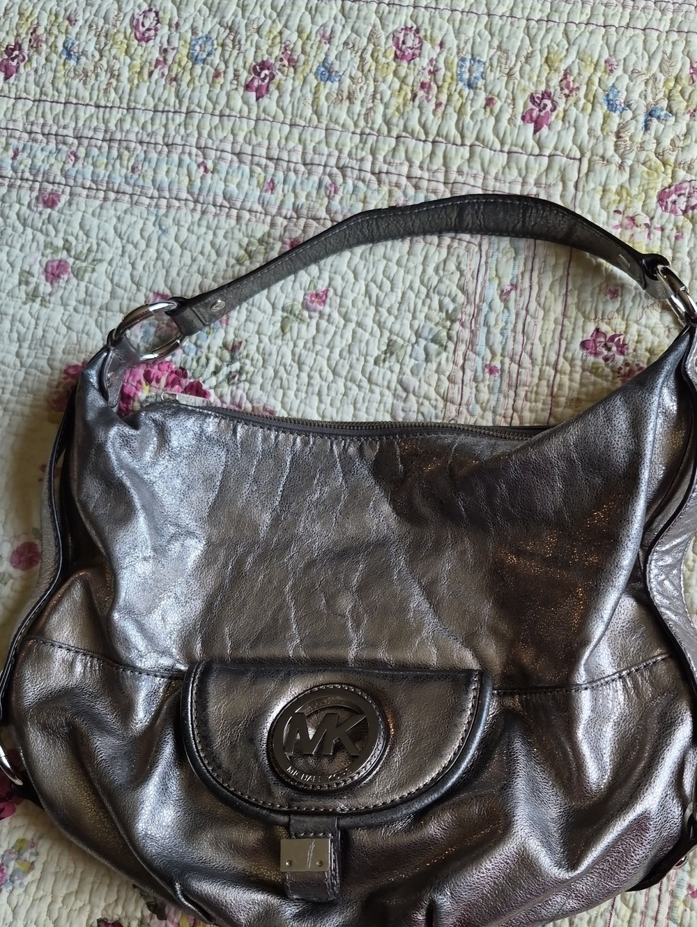 Michael Kors Metallic Silver Leather Hobo Bag